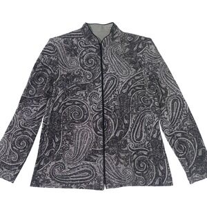 Vtg Black Sequin Paisley Zip Jacket Mandarin Collar Sparkly Blazer Party Evening